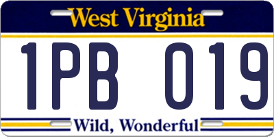 WV license plate 1PB019