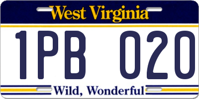 WV license plate 1PB020