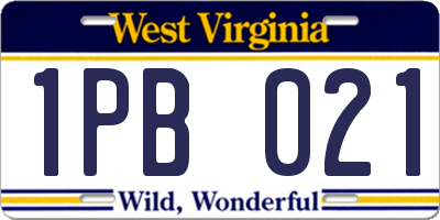 WV license plate 1PB021