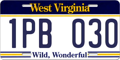 WV license plate 1PB030