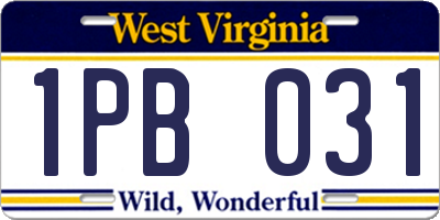 WV license plate 1PB031