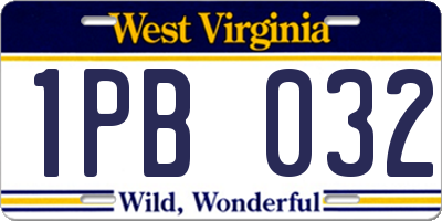 WV license plate 1PB032