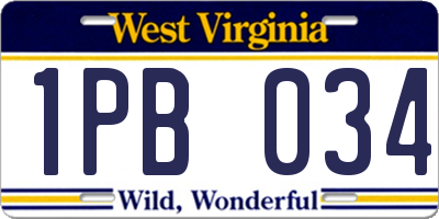 WV license plate 1PB034