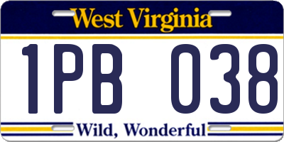 WV license plate 1PB038