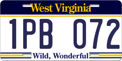 WV license plate 1PB072