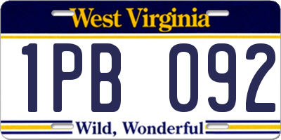 WV license plate 1PB092
