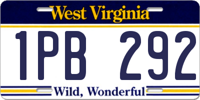 WV license plate 1PB292