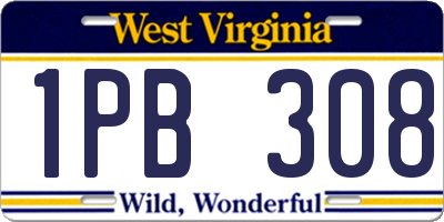 WV license plate 1PB308