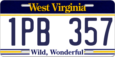 WV license plate 1PB357