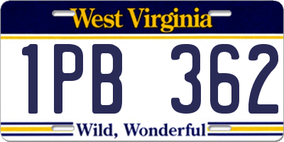 WV license plate 1PB362