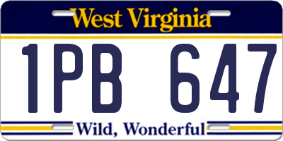 WV license plate 1PB647
