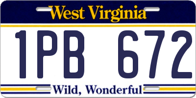 WV license plate 1PB672