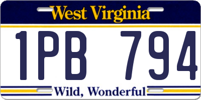 WV license plate 1PB794