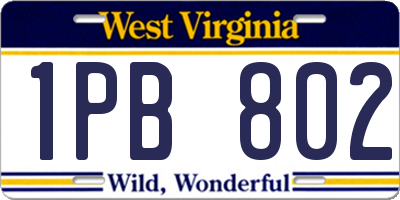 WV license plate 1PB802