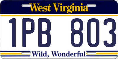 WV license plate 1PB803