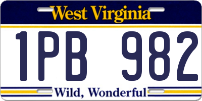 WV license plate 1PB982