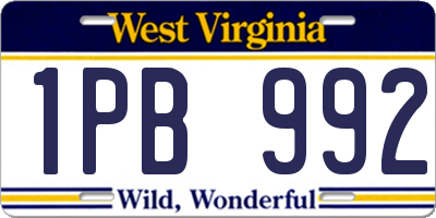 WV license plate 1PB992