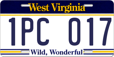 WV license plate 1PC017