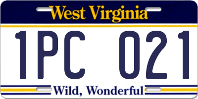 WV license plate 1PC021