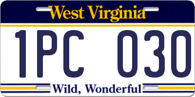 WV license plate 1PC030