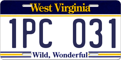 WV license plate 1PC031