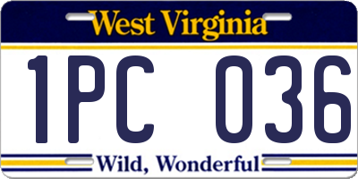 WV license plate 1PC036