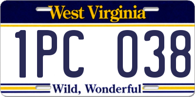 WV license plate 1PC038