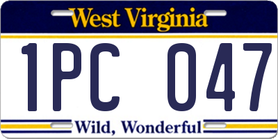 WV license plate 1PC047