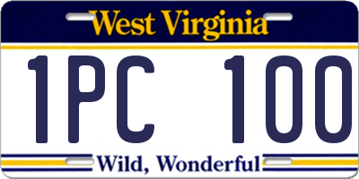 WV license plate 1PC100
