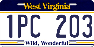 WV license plate 1PC203
