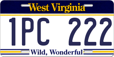 WV license plate 1PC222