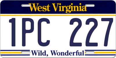 WV license plate 1PC227