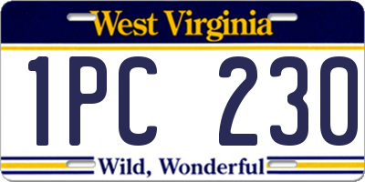 WV license plate 1PC230