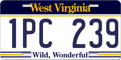 WV license plate 1PC239