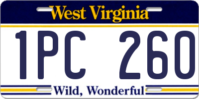 WV license plate 1PC260