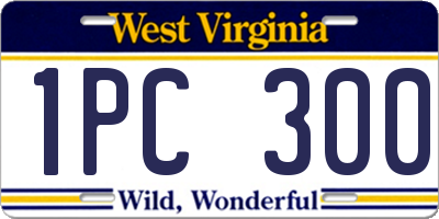 WV license plate 1PC300