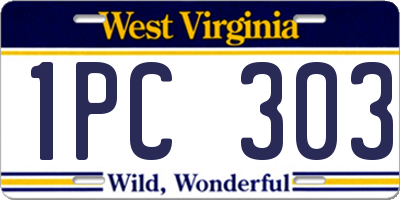 WV license plate 1PC303