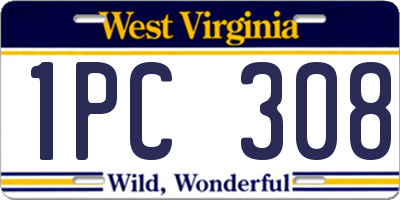 WV license plate 1PC308