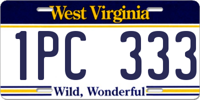 WV license plate 1PC333