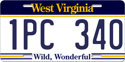 WV license plate 1PC340