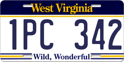 WV license plate 1PC342