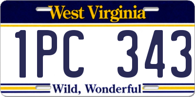 WV license plate 1PC343