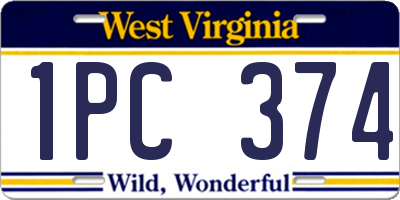 WV license plate 1PC374