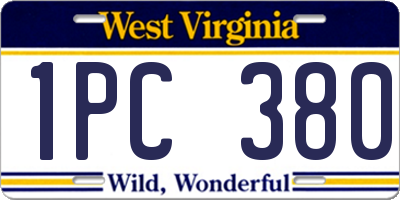 WV license plate 1PC380