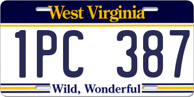 WV license plate 1PC387