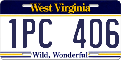 WV license plate 1PC406