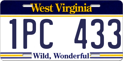 WV license plate 1PC433