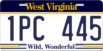 WV license plate 1PC445