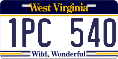 WV license plate 1PC540