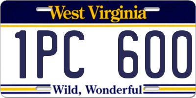 WV license plate 1PC600